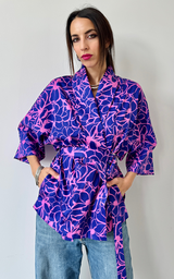 Flower Kimono - Blue/Pink