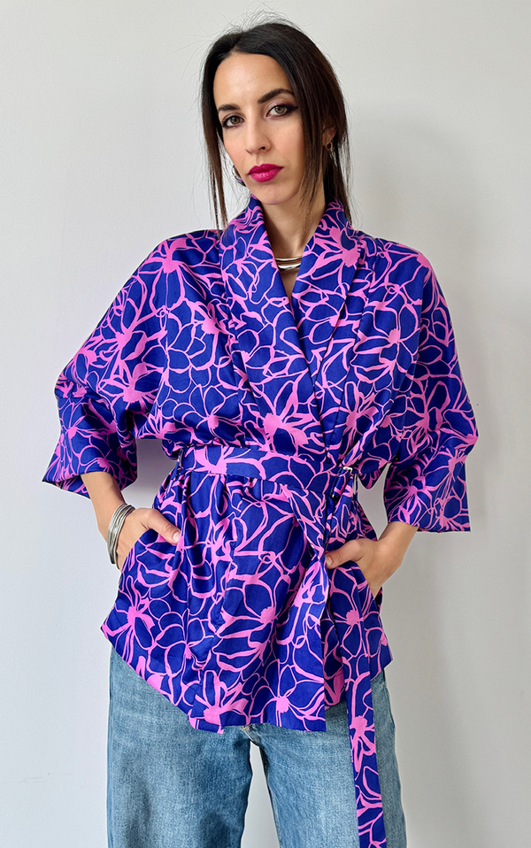 Flower Kimono - Blue/Pink
