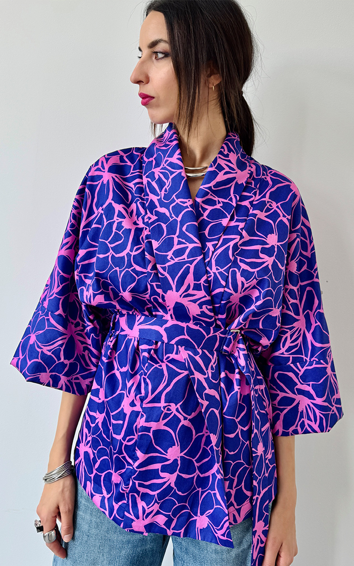 Flower Kimono - Blue/Pink