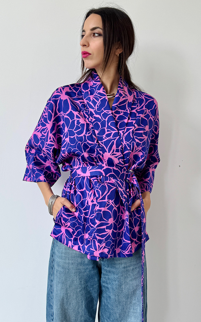 Flower Kimono - Blue/Pink
