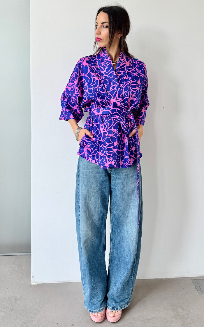 Flower Kimono - Blue/Pink