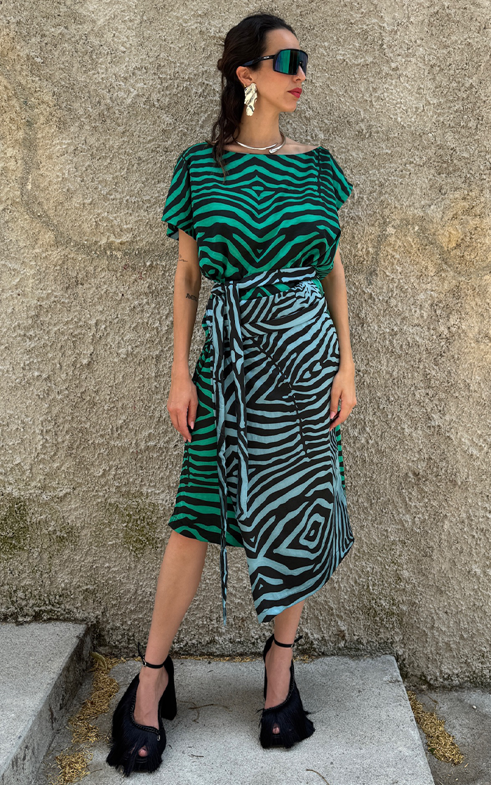 Zebra Wrap Dress - Blue/Green