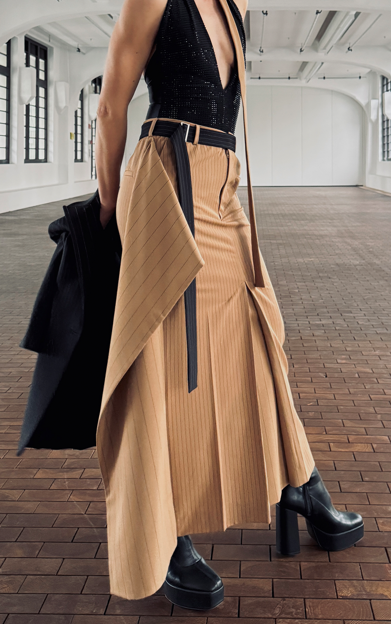 Long Panel Skirt - Stripe Camel