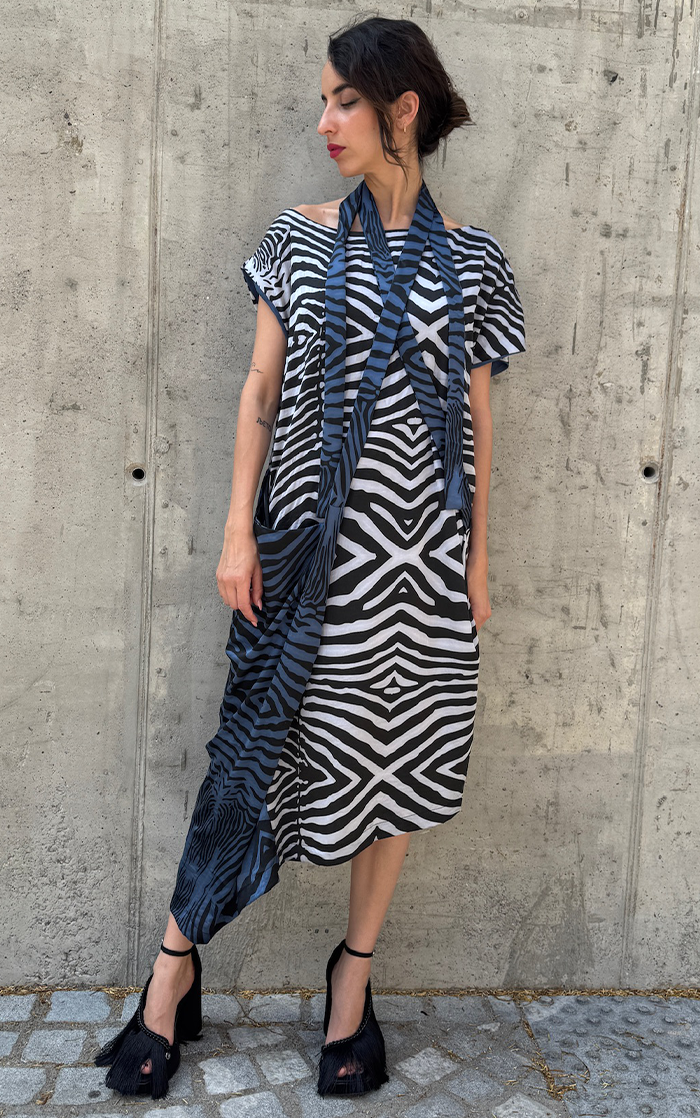 Zebra Wrap Dress - Blue/Gray