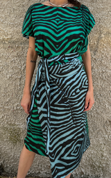 Zebra Wrap Dress - Blue/Green