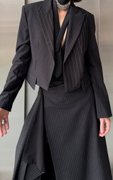 Cropped Suit Jacket - Stripe Black