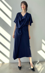 Navy Blue Drape Dress