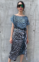 Zebra Wrap Dress - Blue/Gray