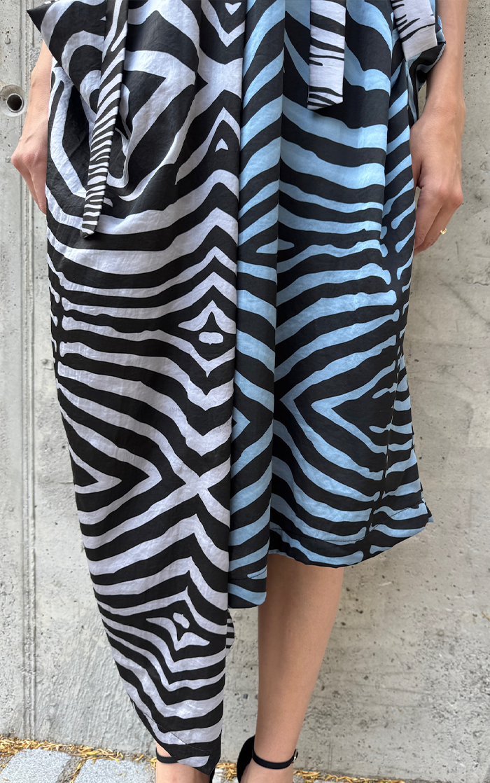 Zebra Wrap Dress - Blue/Gray
