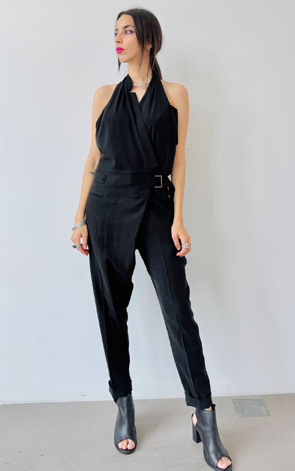 Asym Open Back Jumpsuit - Black