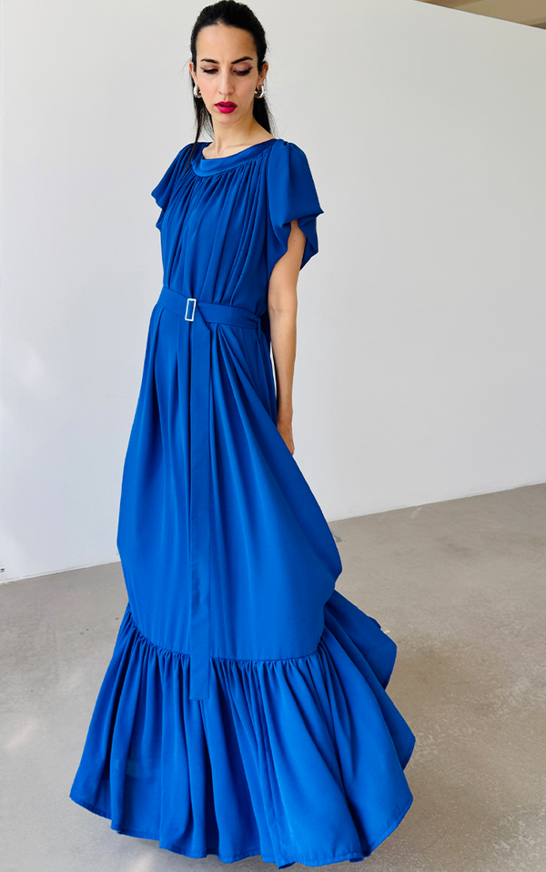 Ruffle Dress Long - Blue