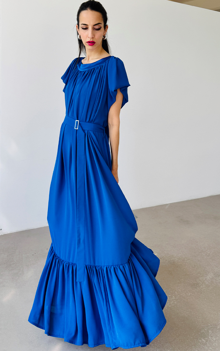 Ruffle Dress Long - Blue