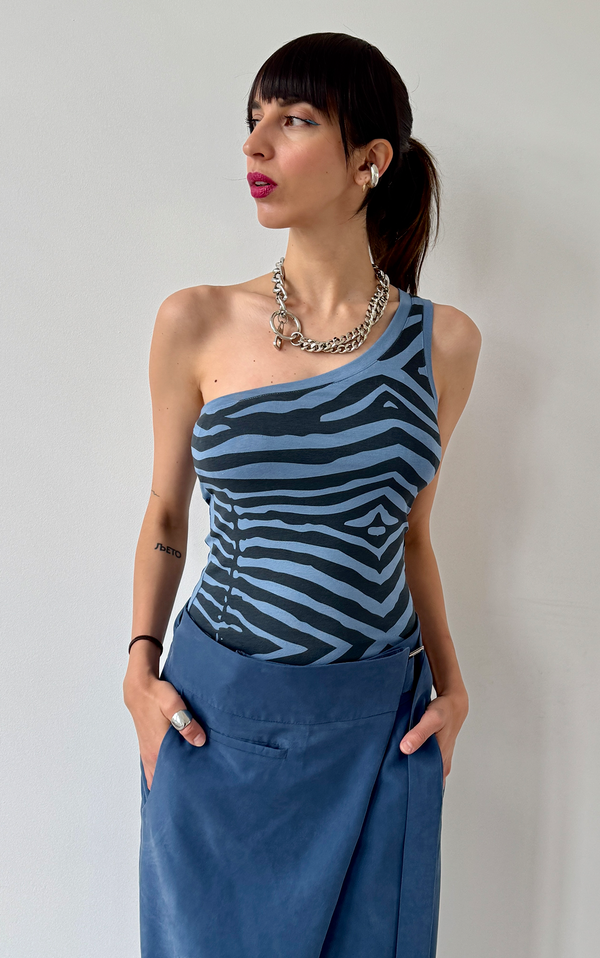 Asym Zebra Top - Blue