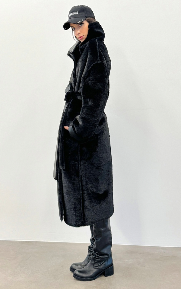 Faux Fur Coat - Black