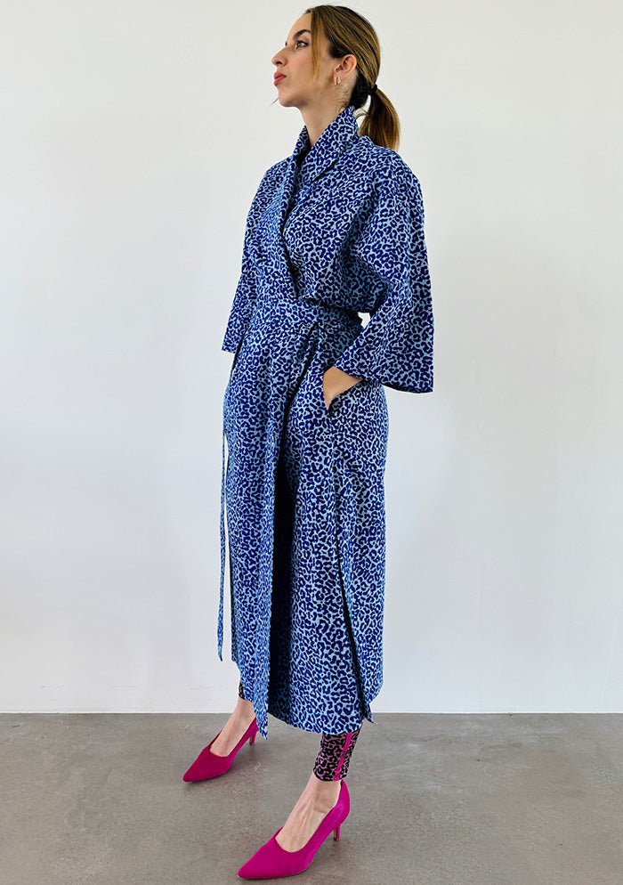 Long Leopard Kimono - Blue