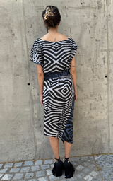 Zebra Wrap Dress - Blue/Gray