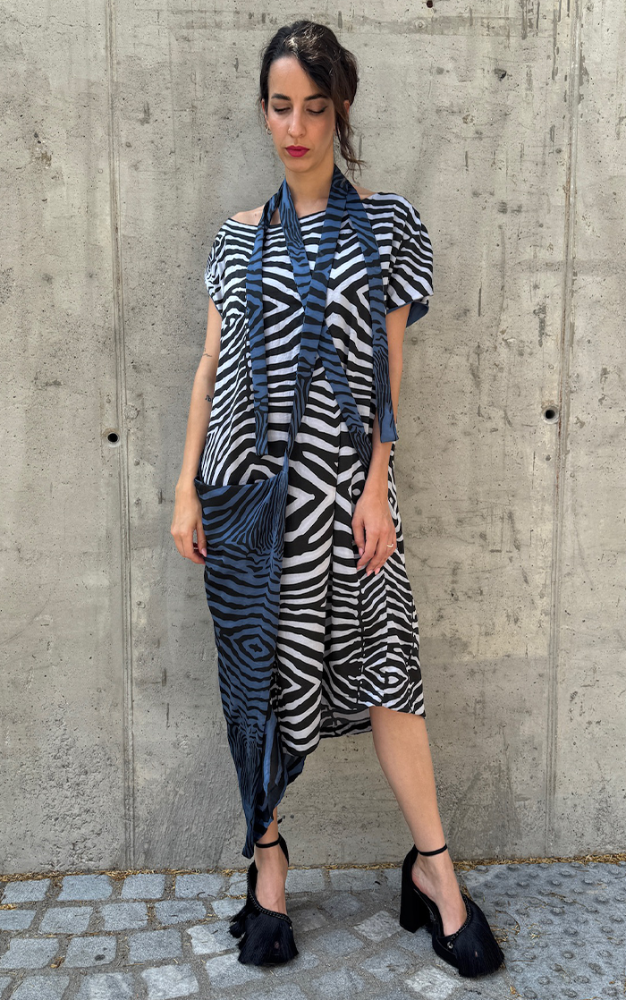 Zebra Wrap Dress - Blue/Gray