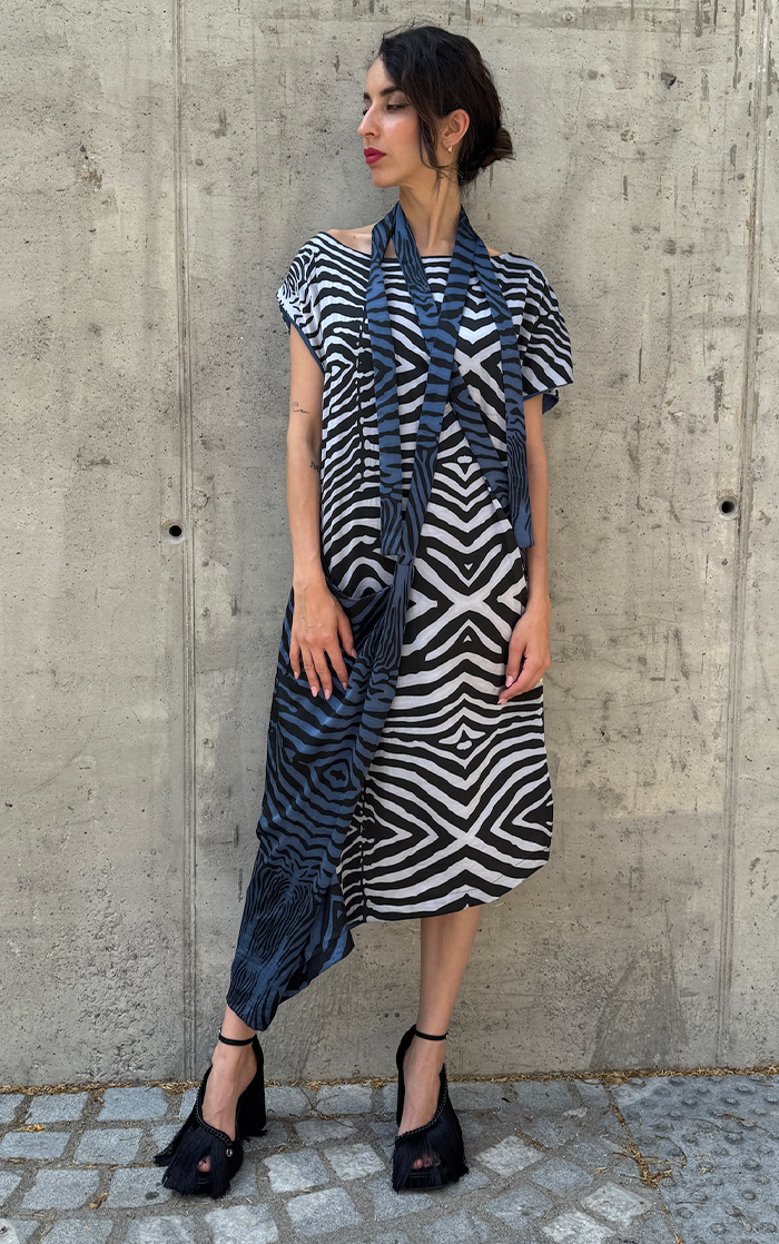 Zebra Wrap Dress - Blue/Gray