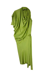 Asym Drape Dress - Lime Green