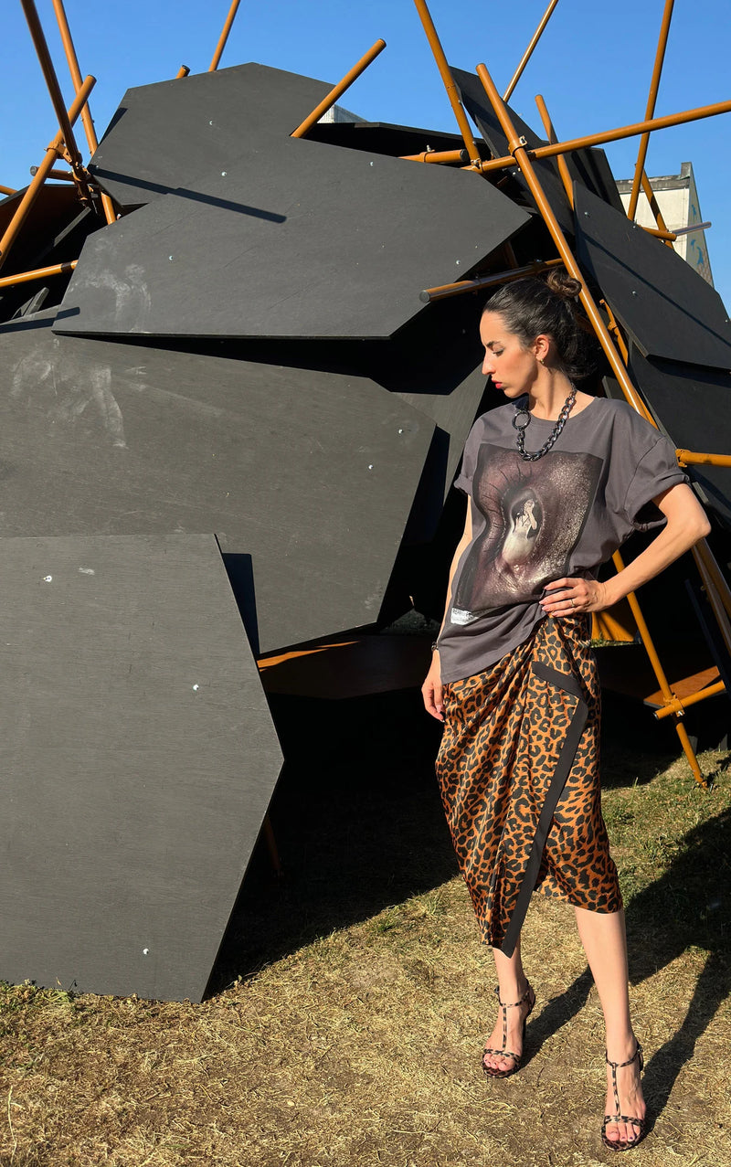 Wrap Leopard Skirt - Brown