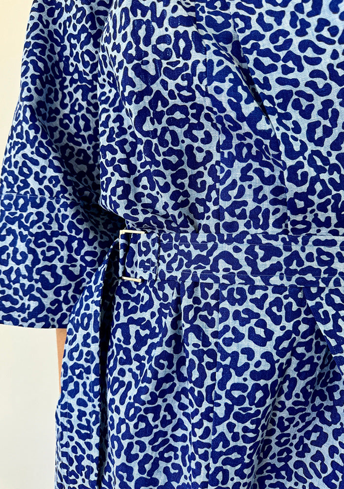 Long Leopard Kimono - Blue