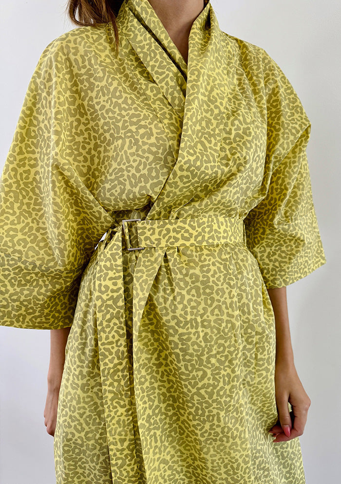 Long Leopard Kimono - Yellow