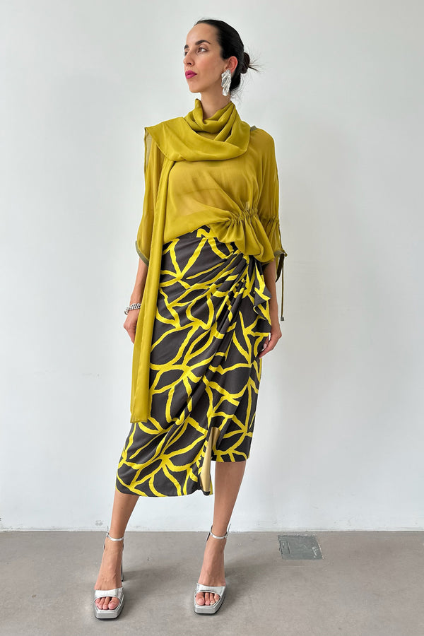 Wrap Skirt - Lime/Brown