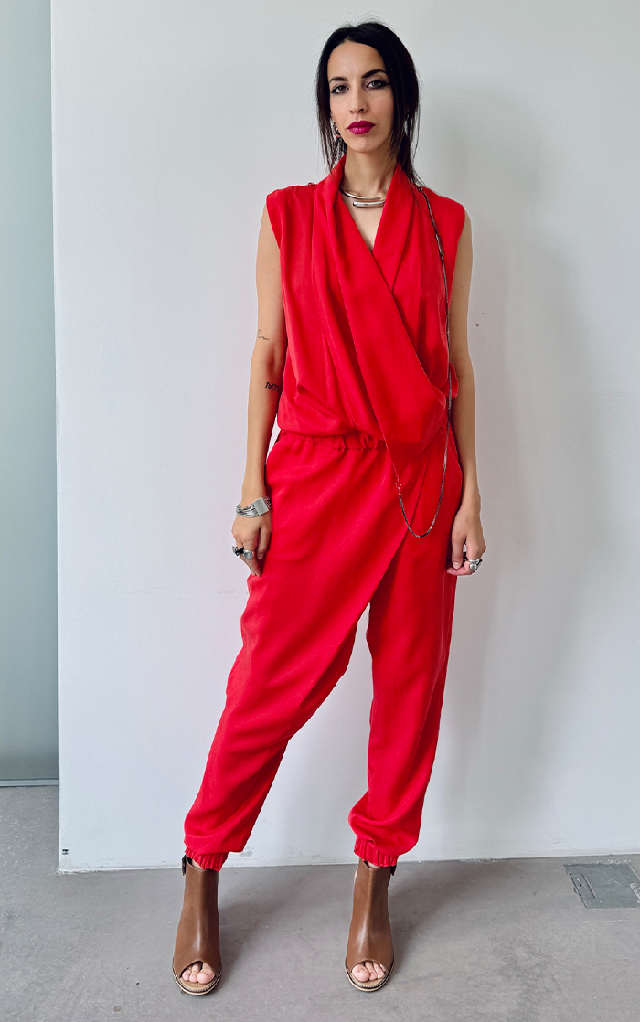 Asym Drape Jumpsuit - Coral