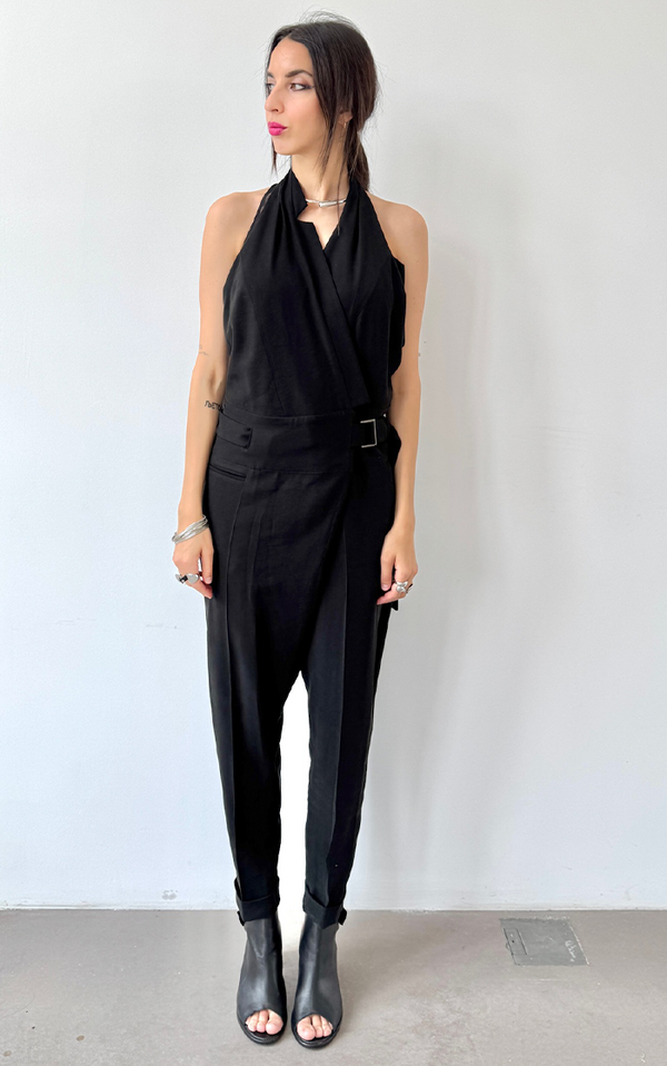 Asym Open Back Jumpsuit - Black