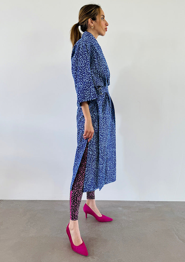 Long Leopard Kimono - Blue