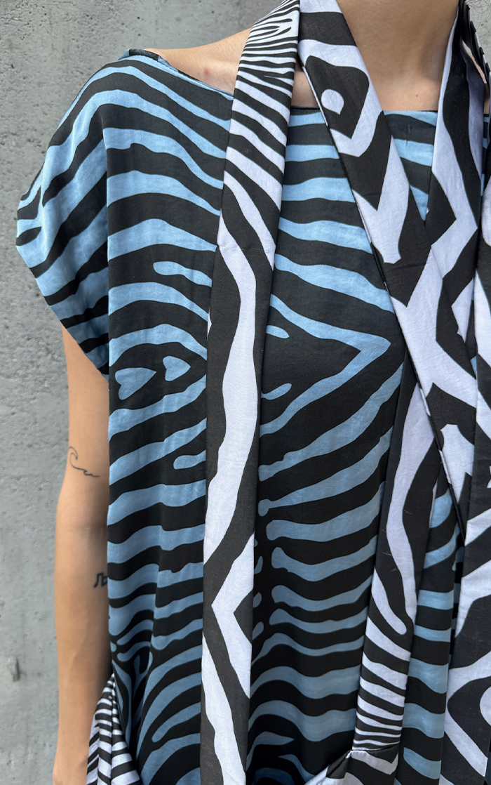 Zebra Wrap Dress - Blue/Gray