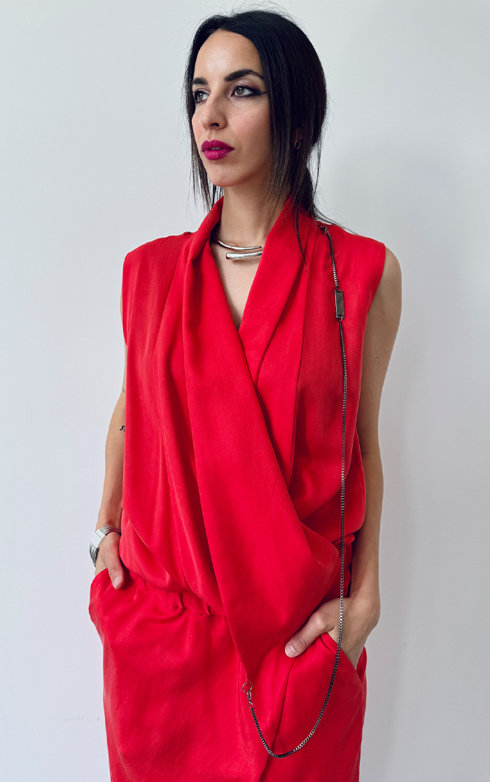 Asym Drape Jumpsuit - Coral
