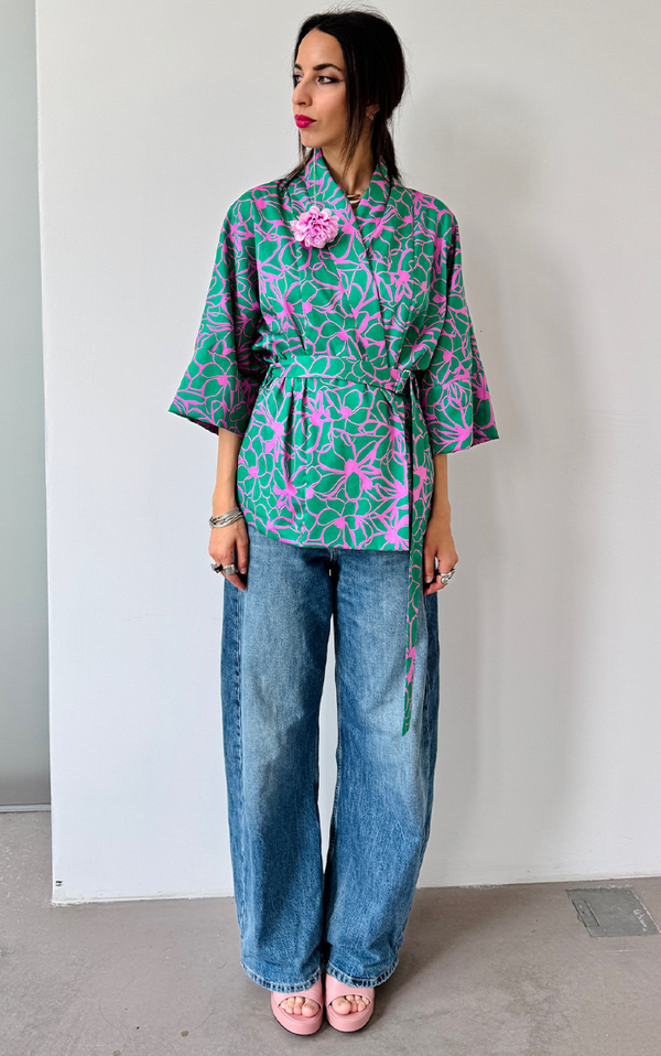 Flower Kimono - Green/Pink