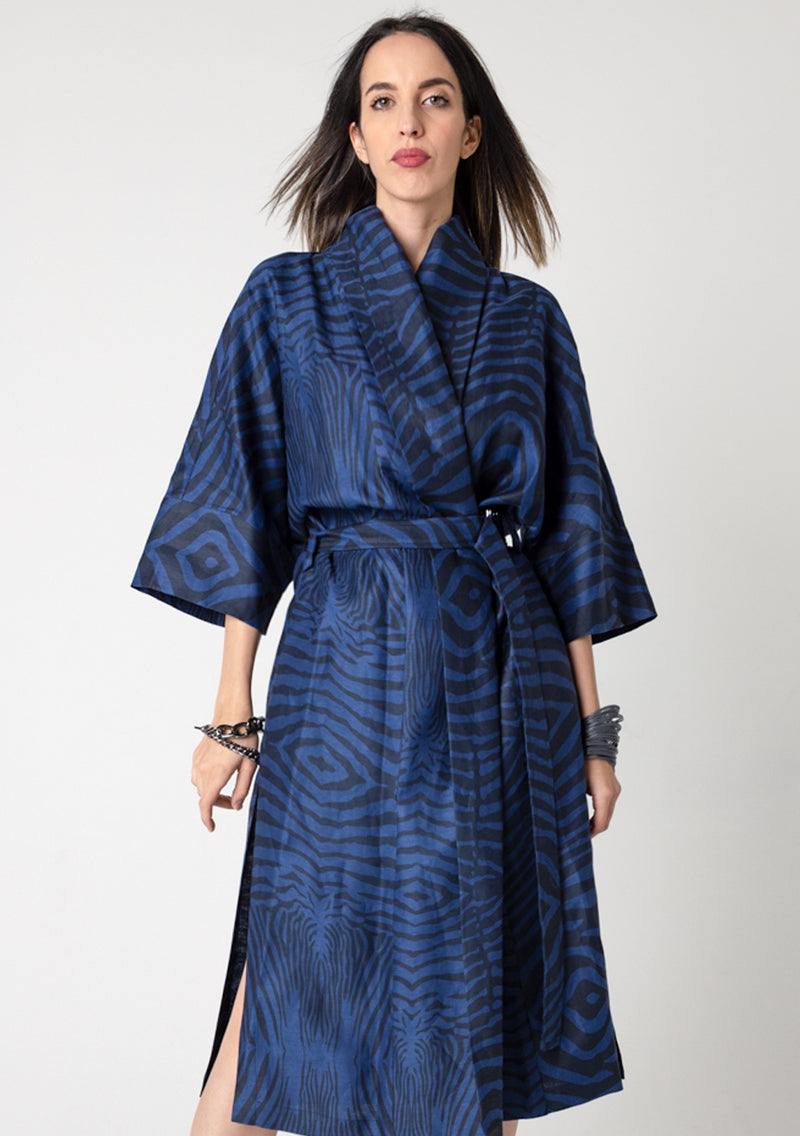 Linen Kimono - Zebra Blue