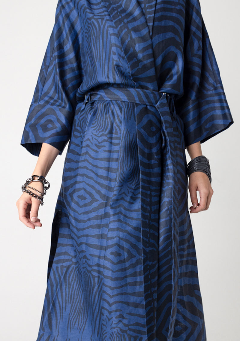 Linen Kimono - Zebra Blue