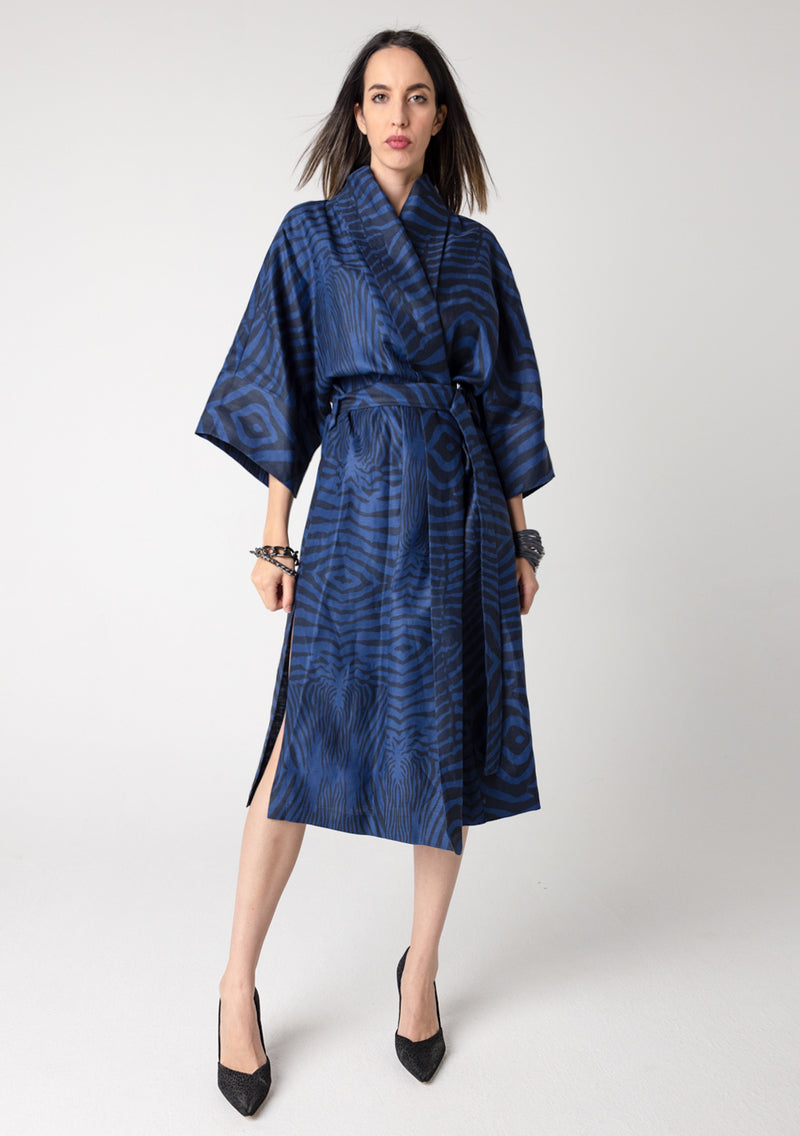 Linen Kimono - Zebra Blue