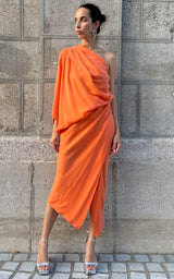 Asym Drape Dress-Orange