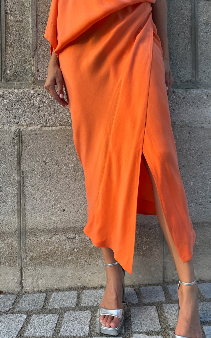Asym Drape Dress-Orange