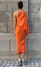 Asym Drape Dress-Orange