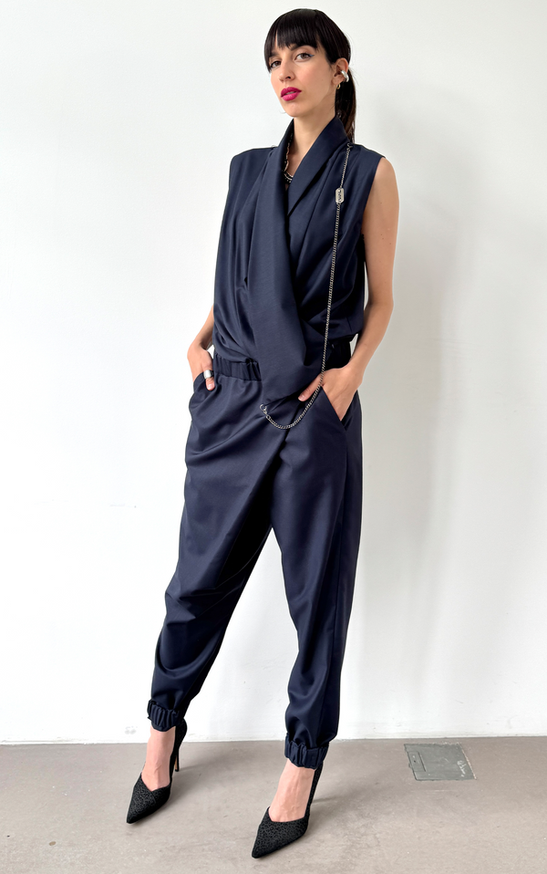 Asym Drape Jumpsuit - Midnight Navy