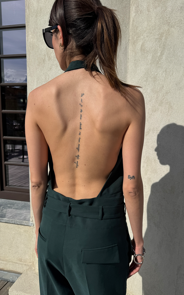 Asym Open Back Jumpsuit - Forest Green