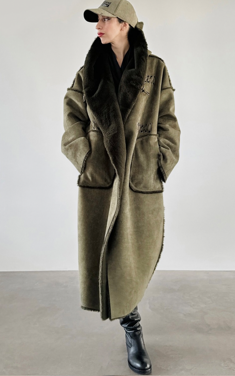 Faux Fur Reversible Parka - Olive Green