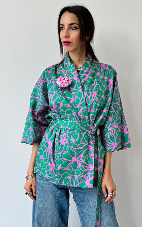 Flower Kimono - Green/Pink