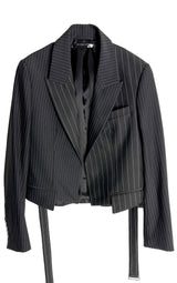 Cropped Suit Jacket - Stripe Black