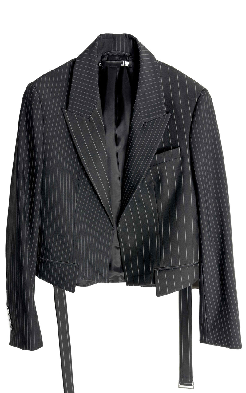 Cropped Suit Jacket - Stripe Black