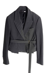 Cropped Suit Jacket - Stripe Black