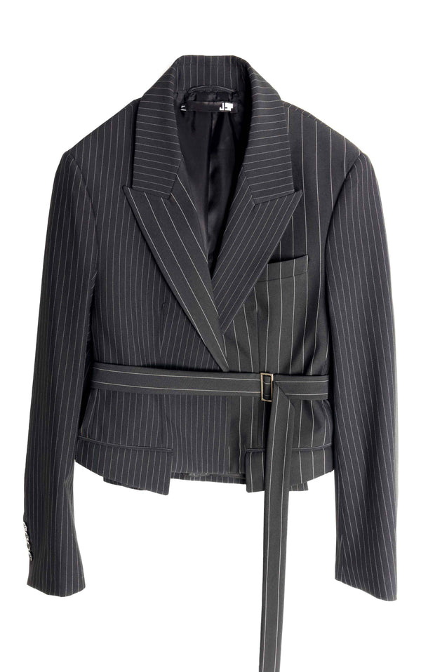 Cropped Suit Jacket - Stripe Black