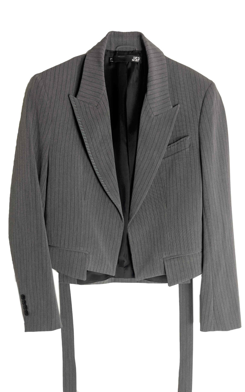 Cropped Suit Jacket - Stripe Grey