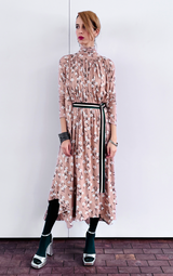 Turtleneck Trapeze - Floral Dress Rose