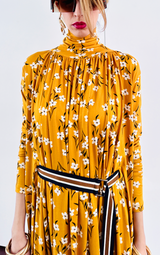 Turtleneck Trapeze - Floral Dress Mustard